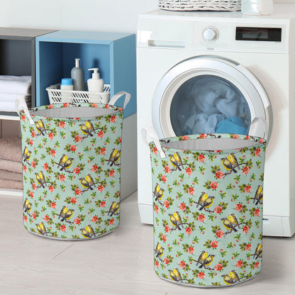 Bird with Red Flower Print Pattern Laundry Basket