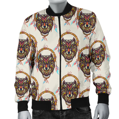 Wolf Tribal Dream Catcher Design Print Men Bomber Jacket