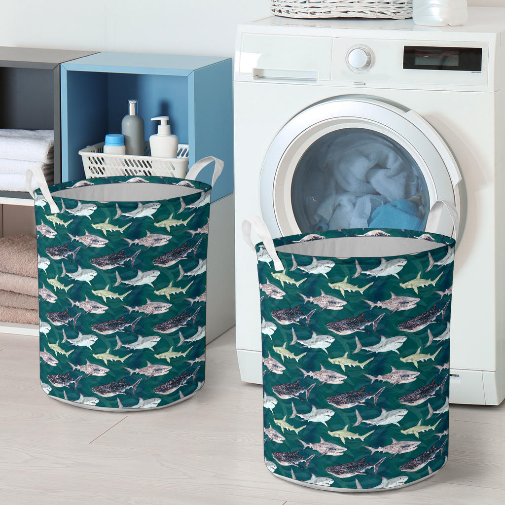 Shark Style Print Laundry Basket