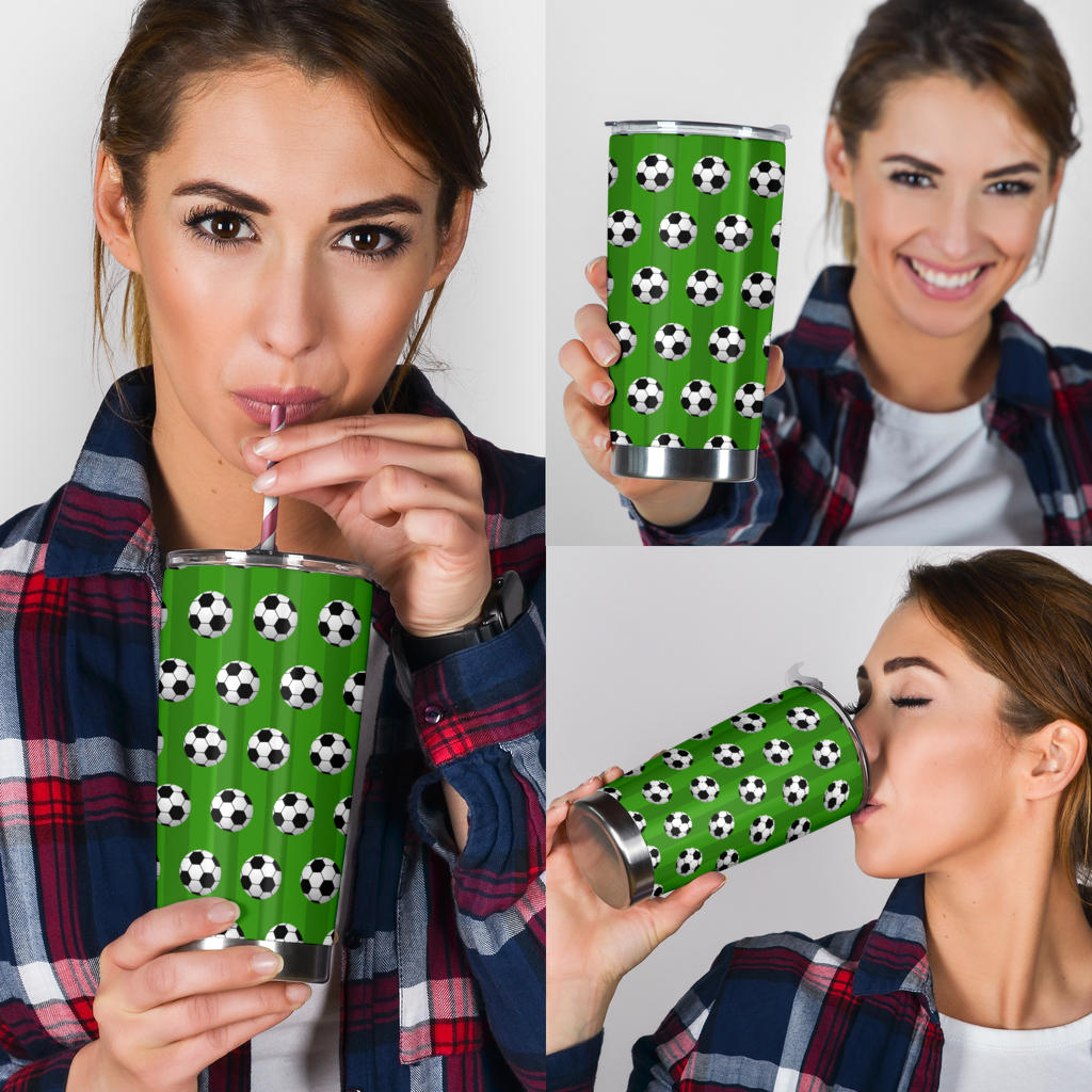Soccer Ball Green Backgrpund Print Tumbler