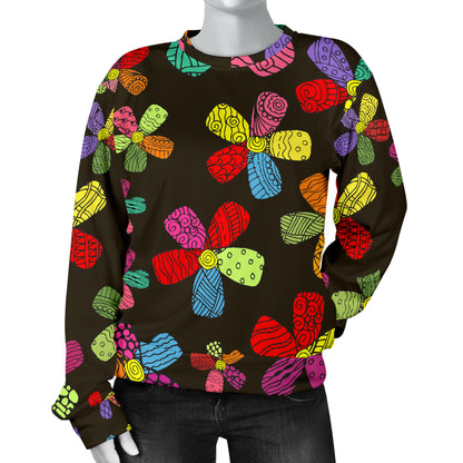 Flower Power Colorful Print Pattern Women Long Sleeve Sweatshirt