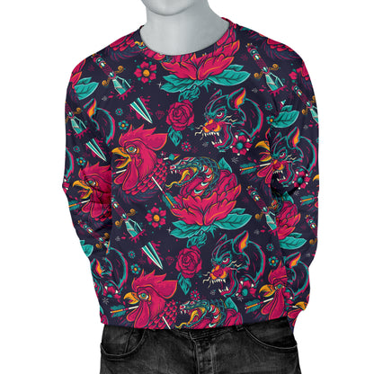 Old School Tattoo Print Men Long Sleeve Sweatshirt