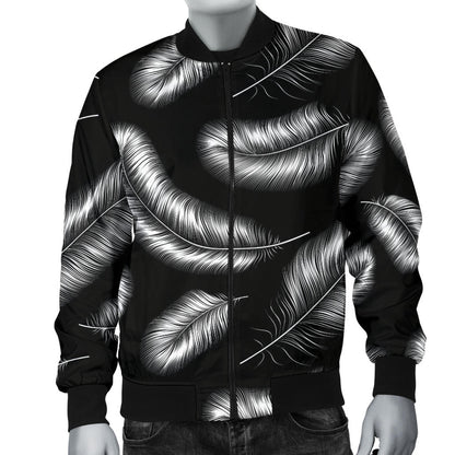 Feather Black White Design Print Men Bomber Jacket