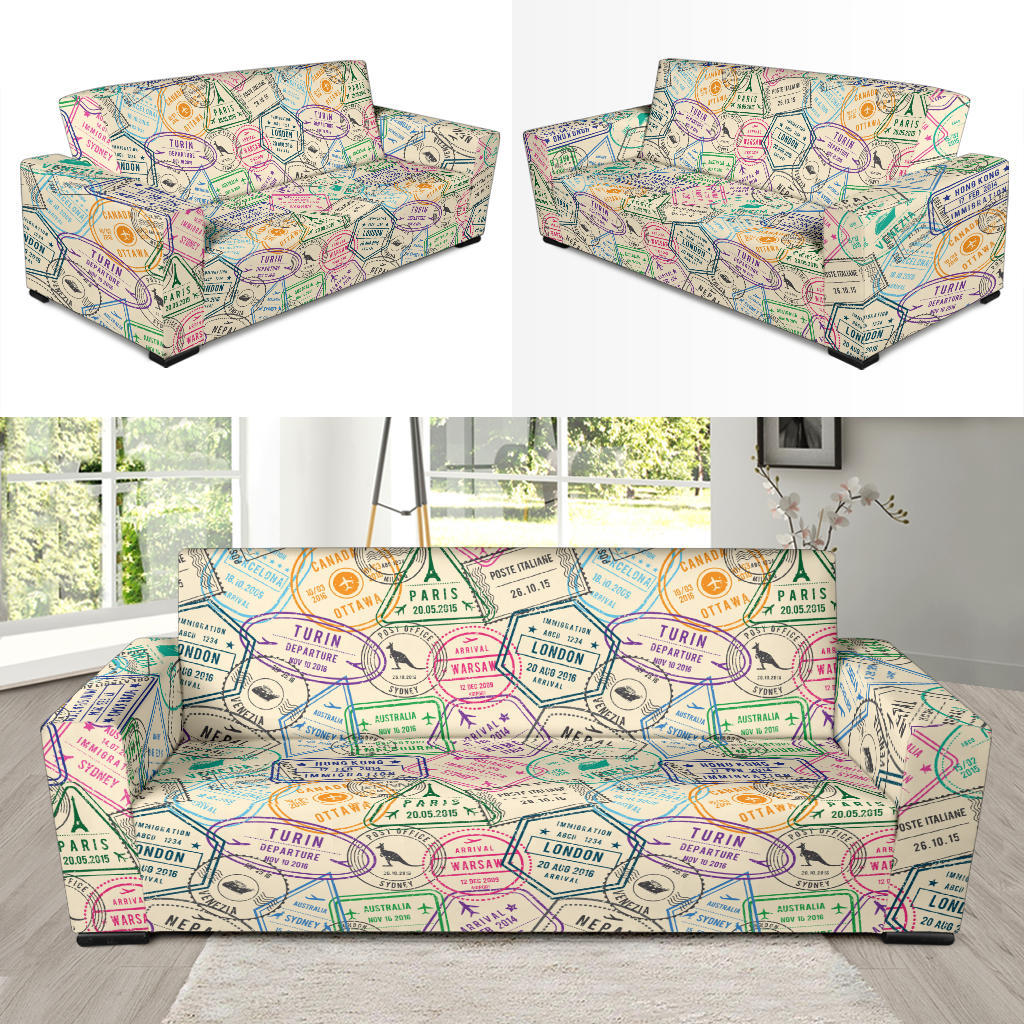 Travel Stamp Print Design LKS303 Sofa Slipcover