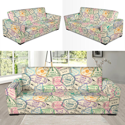 Travel Stamp Print Design LKS303 Sofa Slipcover