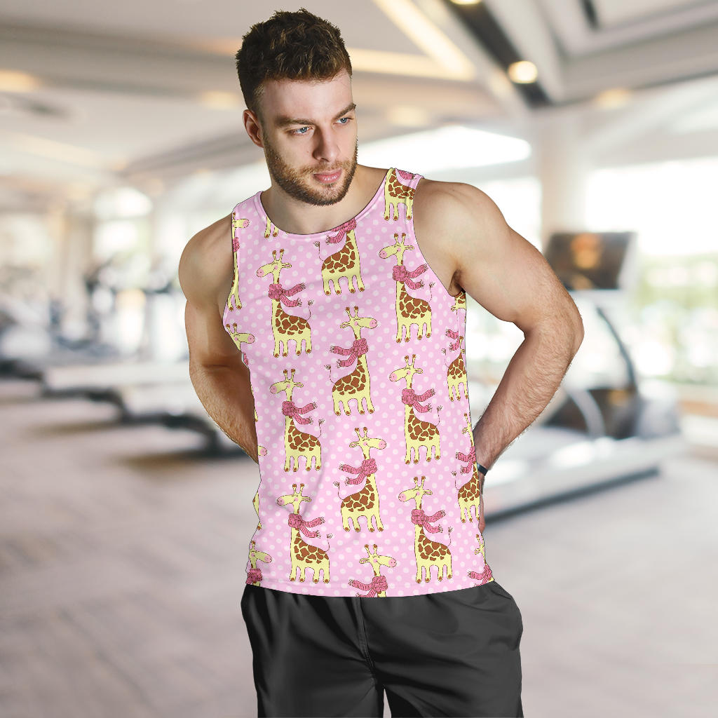 Giraffe Cute Pink Polka Dot Print Men Tank Top