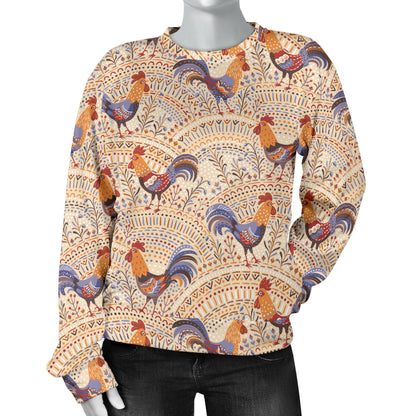 Chicken Boho Style Pattern Women Long Sleeve Sweatshirt