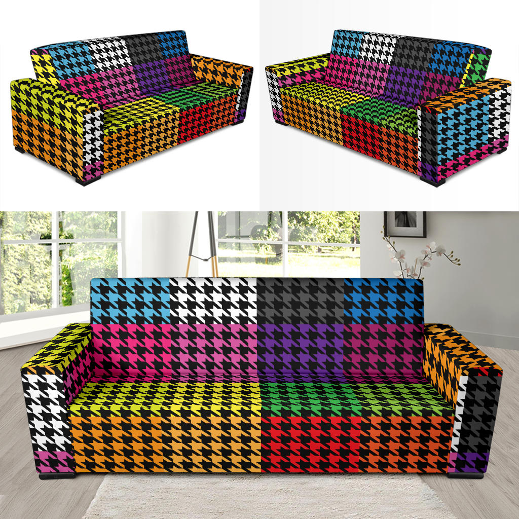 Houndstooth Colorful Pattern Print Design 01 Sofa Slipcover