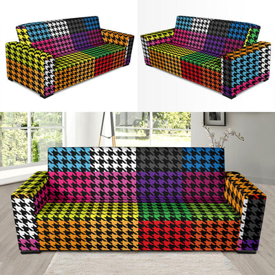 Houndstooth Colorful Pattern Print Design 01 Sofa Slipcover