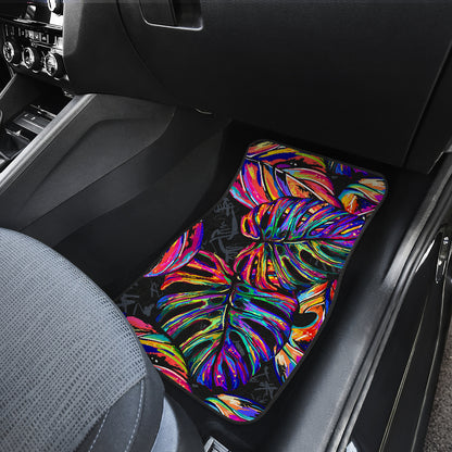 Neon Color Tropical Palm Leaves Car Floor Mats Front Back