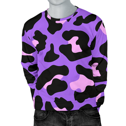 Cheetah Purple Neon Print Pattern Men Long Sleeve Sweatshirt