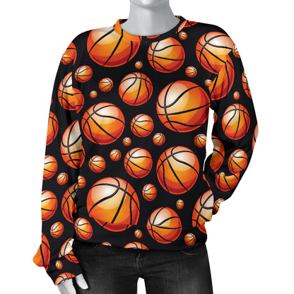 Basketball Black Background Pattern Women Long Sleeve Sweatshirt