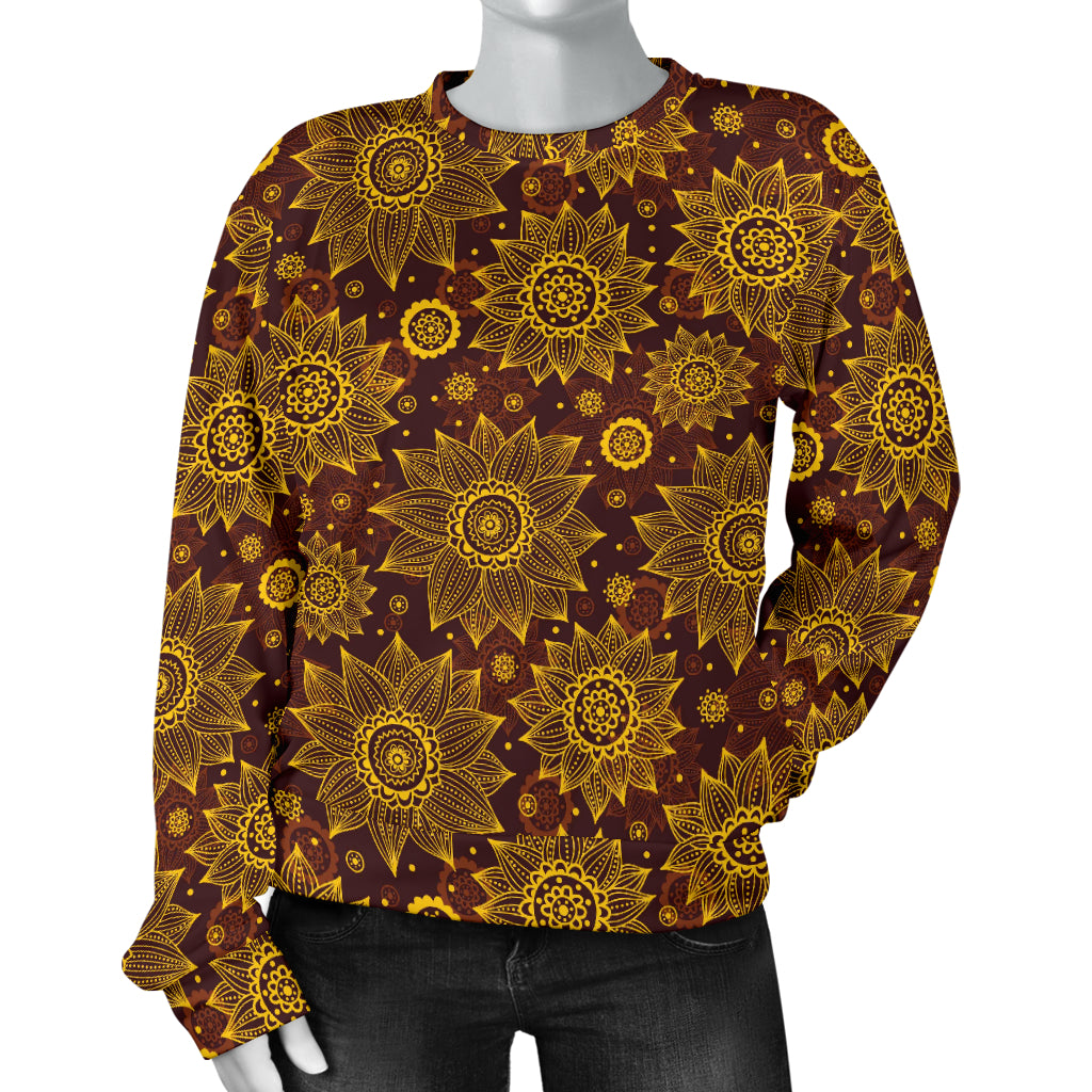 Gold Sunflower Hand Drawn Print Women Long Sleeve Sweatshirt