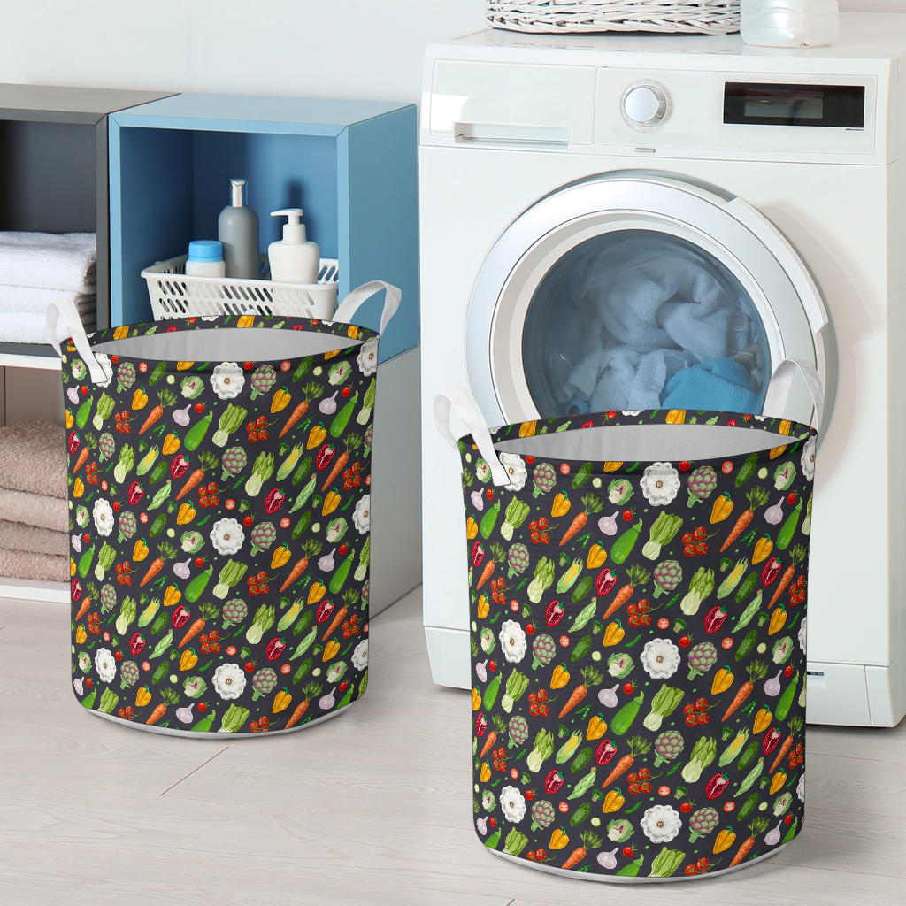 Vegan Pattern Themed Design Print Laundry Basket