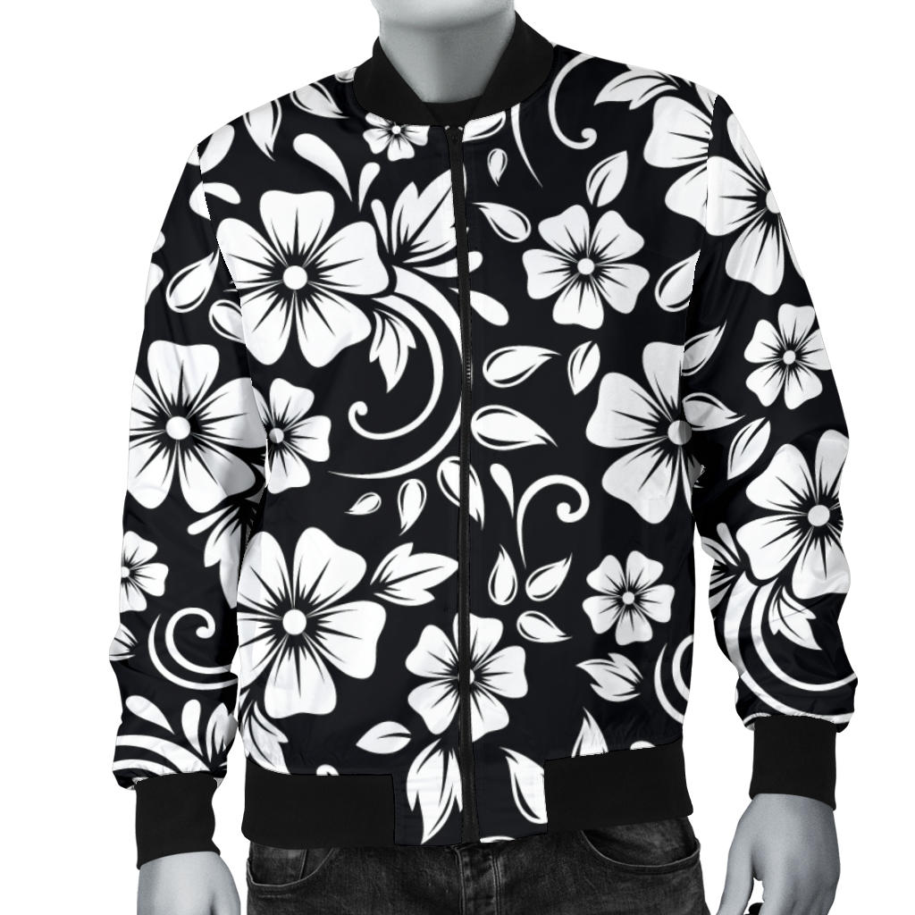 Floral Black White Themed Print Men Bomber Jacket