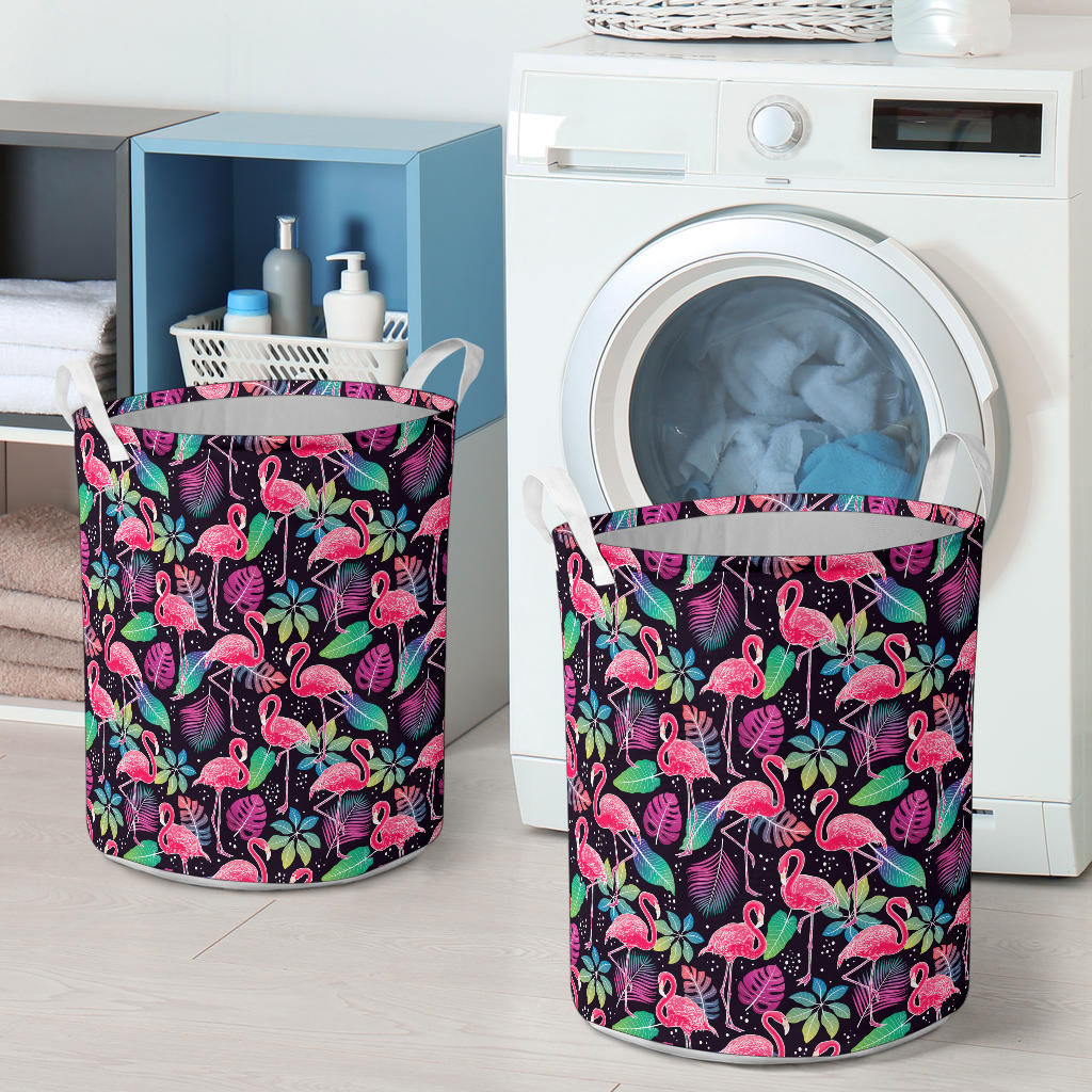 Flamingo Tropical leaves Neon Print Laundry Basket