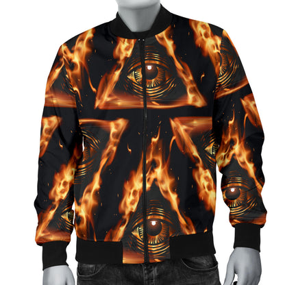 Eye of Horus in Flame Print Men Bomber Jacket