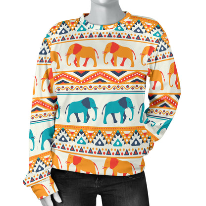 Elephant Aztec Ethnic Print Pattern Women Long Sleeve Sweatshirt