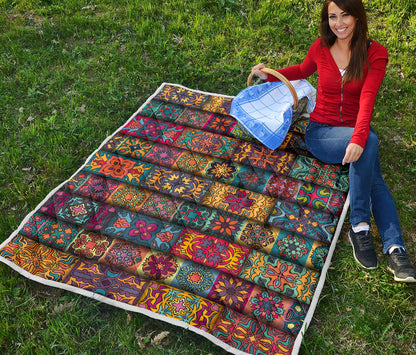 Mandala Style Design Print Quilt Bedspread