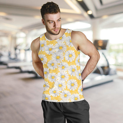 Daisy Yellow Watercolor Print Pattern Men Tank Top