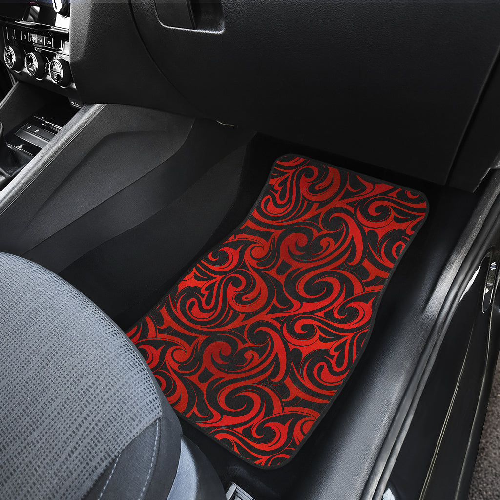 Maori Red Black Themed Design Car Floor Mats Front Back