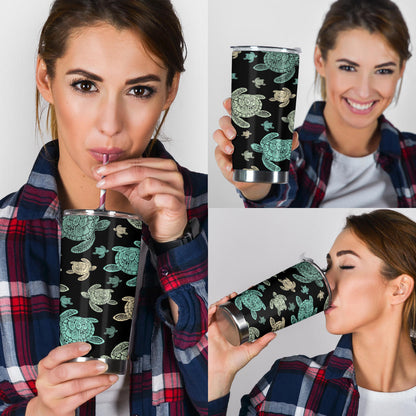Sea Turtle Stamp Pattern Tumbler