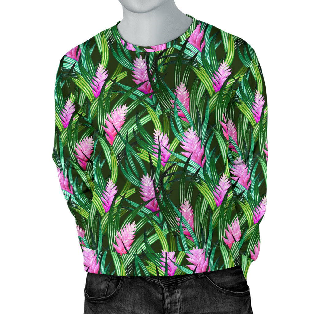 Tropical Folower Pink Heliconia Print Men Long Sleeve Sweatshirt