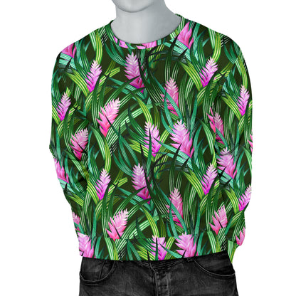 Tropical Folower Pink Heliconia Print Men Long Sleeve Sweatshirt