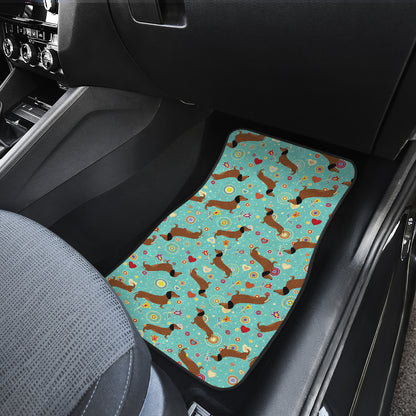 Dachshund with Floral Print Pattern Car Floor Mats Front Back