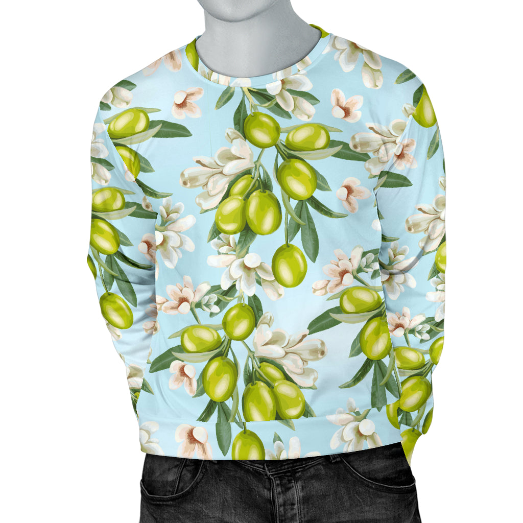 Elegant Olive Floral Print Men Long Sleeve Sweatshirt