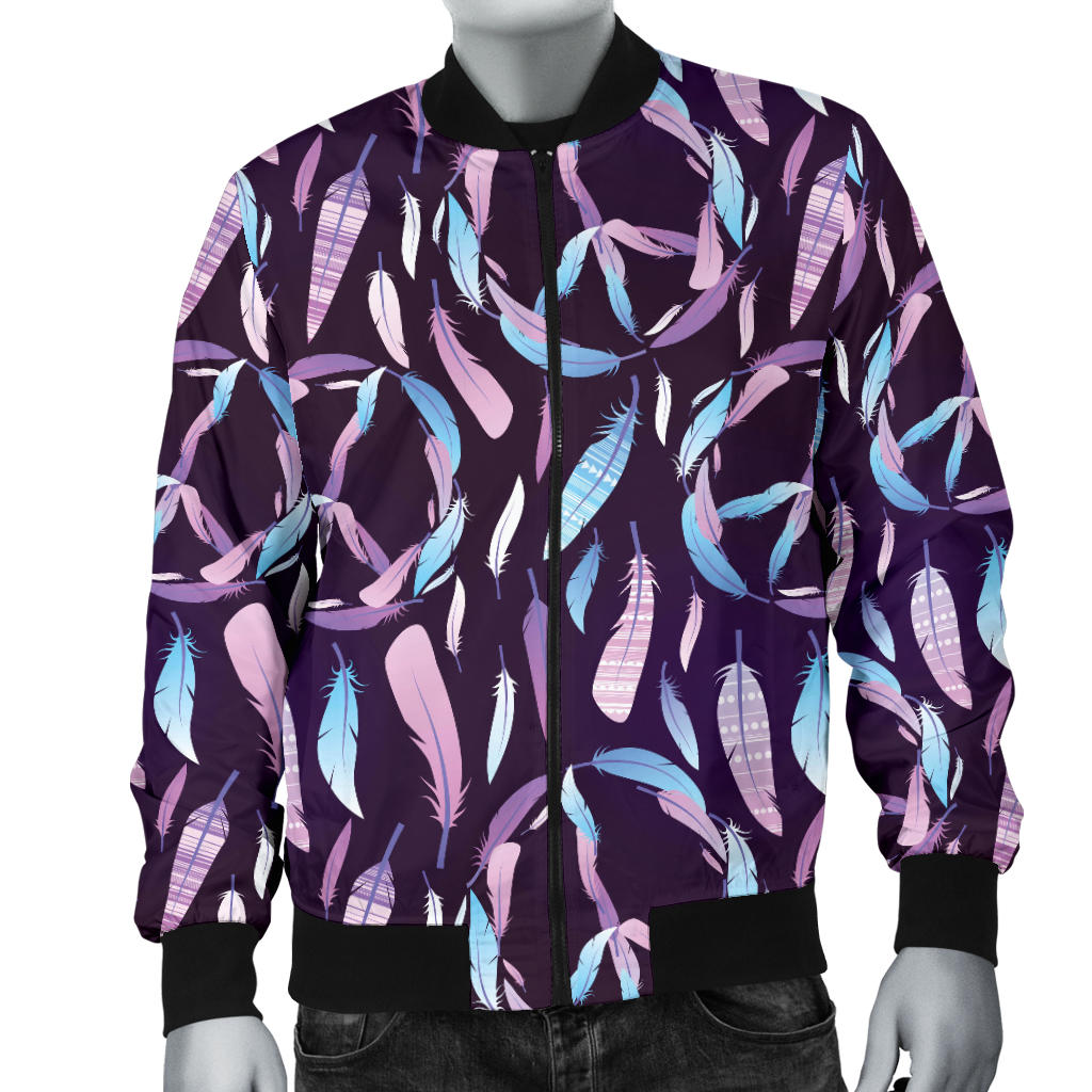 Peace Sign Feather Design Print Men Bomber Jacket