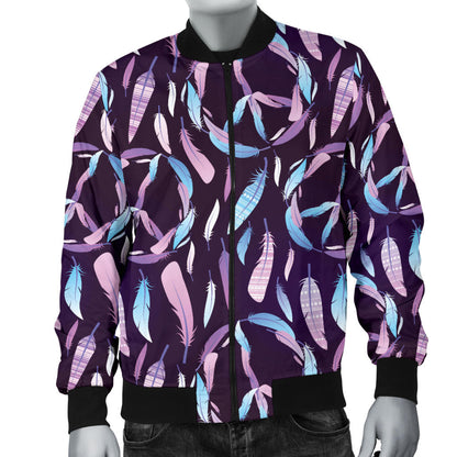 Peace Sign Feather Design Print Men Bomber Jacket