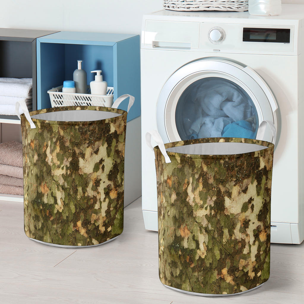 Camo Realistic Tree Texture Print Laundry Basket