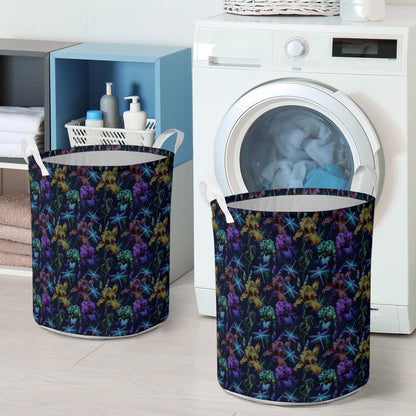 Dragonfly With Floral Print Pattern Laundry Basket