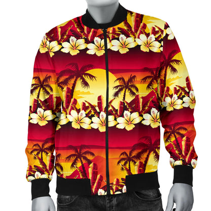 Hawaiian Tropical Sunset Hibiscus Print Men Bomber Jacket