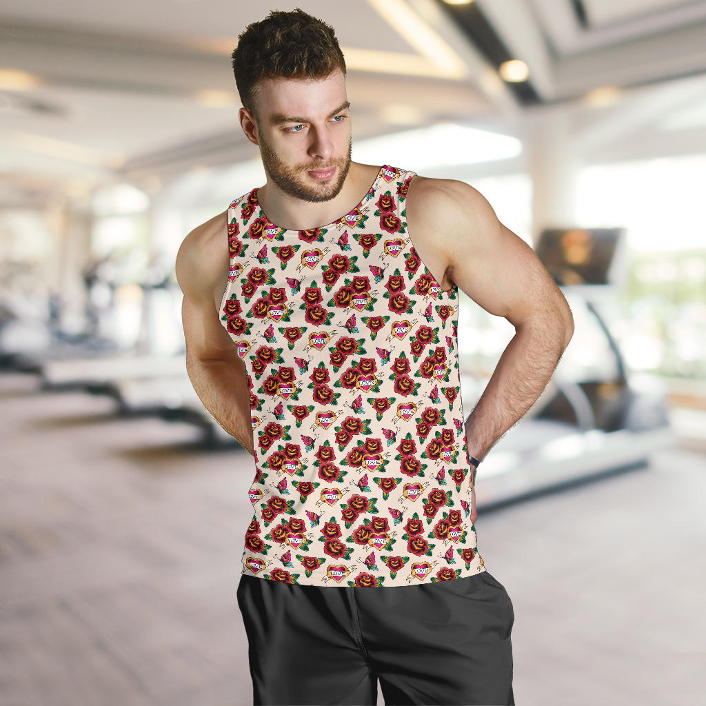 Old School Tattoo Rose Pattern Men Tank Top