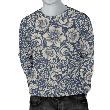 Elegant Floral Print Pattern Men Long Sleeve Sweatshirt