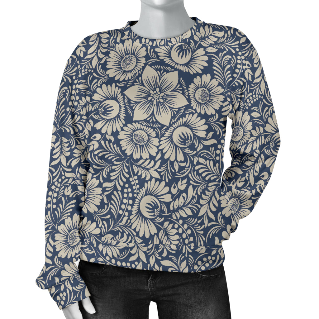 Elegant Floral Print Pattern Women Long Sleeve Sweatshirt