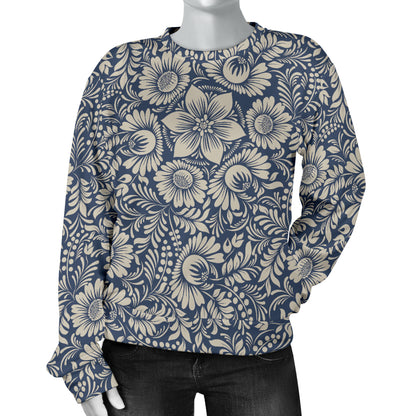 Elegant Floral Print Pattern Women Long Sleeve Sweatshirt