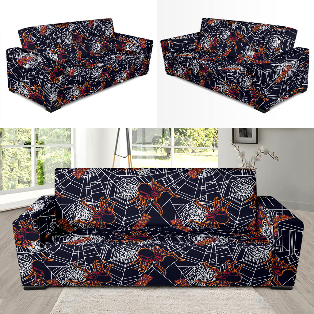 Tarantula Spiderwebs Pattern Print Design 01 Sofa Slipcover
