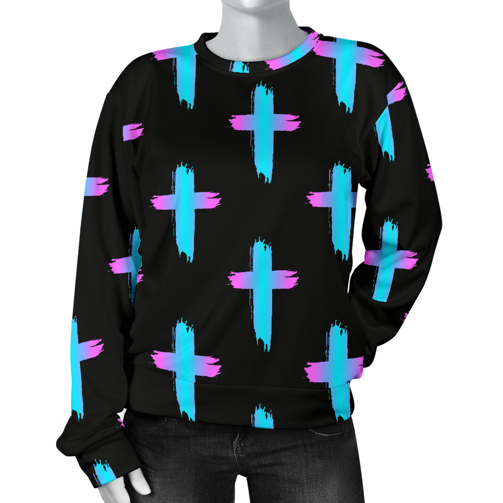Christian Cross neon Pattern Women Long Sleeve Sweatshirt