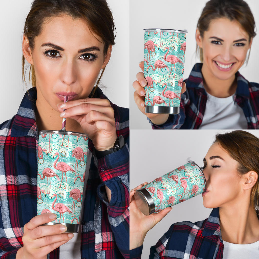 Flamingo Background Themed Print Tumbler