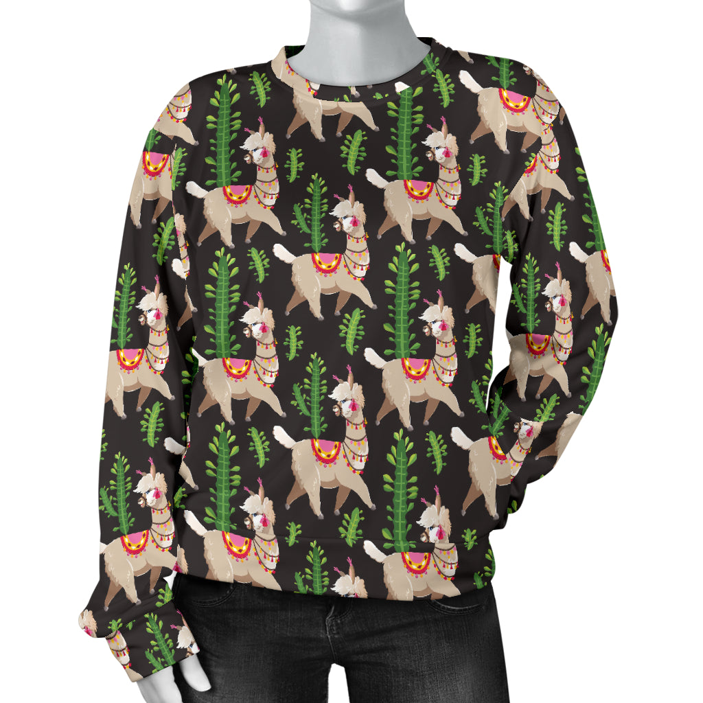 Alpaca Cactus Design Themed Print Women Long Sleeve Sweatshirt