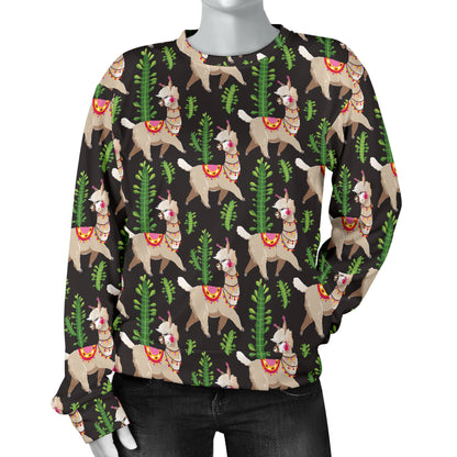 Alpaca Cactus Design Themed Print Women Long Sleeve Sweatshirt