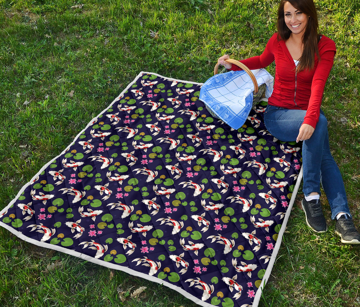 Koi Carp Pattern Design Themed Print Quilt Bedspread