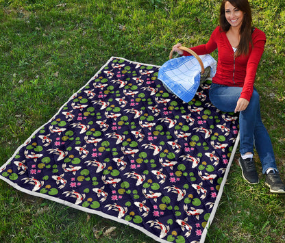 Koi Carp Pattern Design Themed Print Quilt Bedspread
