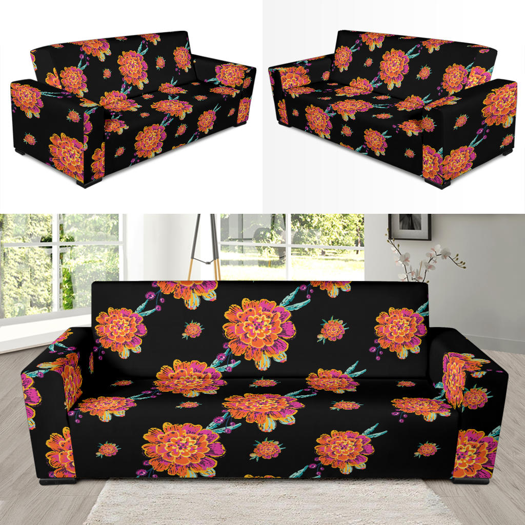Marigold Pattern Print Design 01 Sofa Slipcover