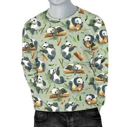 Panda Bear Design Bamboo Print Men Long Sleeve Sweatshirt