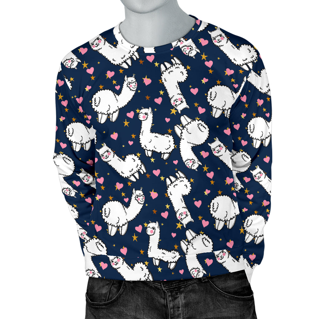 Alpaca Heart Star Design Themed Print Men Long Sleeve Sweatshirt