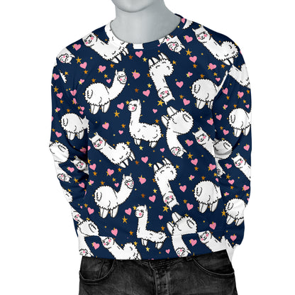 Alpaca Heart Star Design Themed Print Men Long Sleeve Sweatshirt